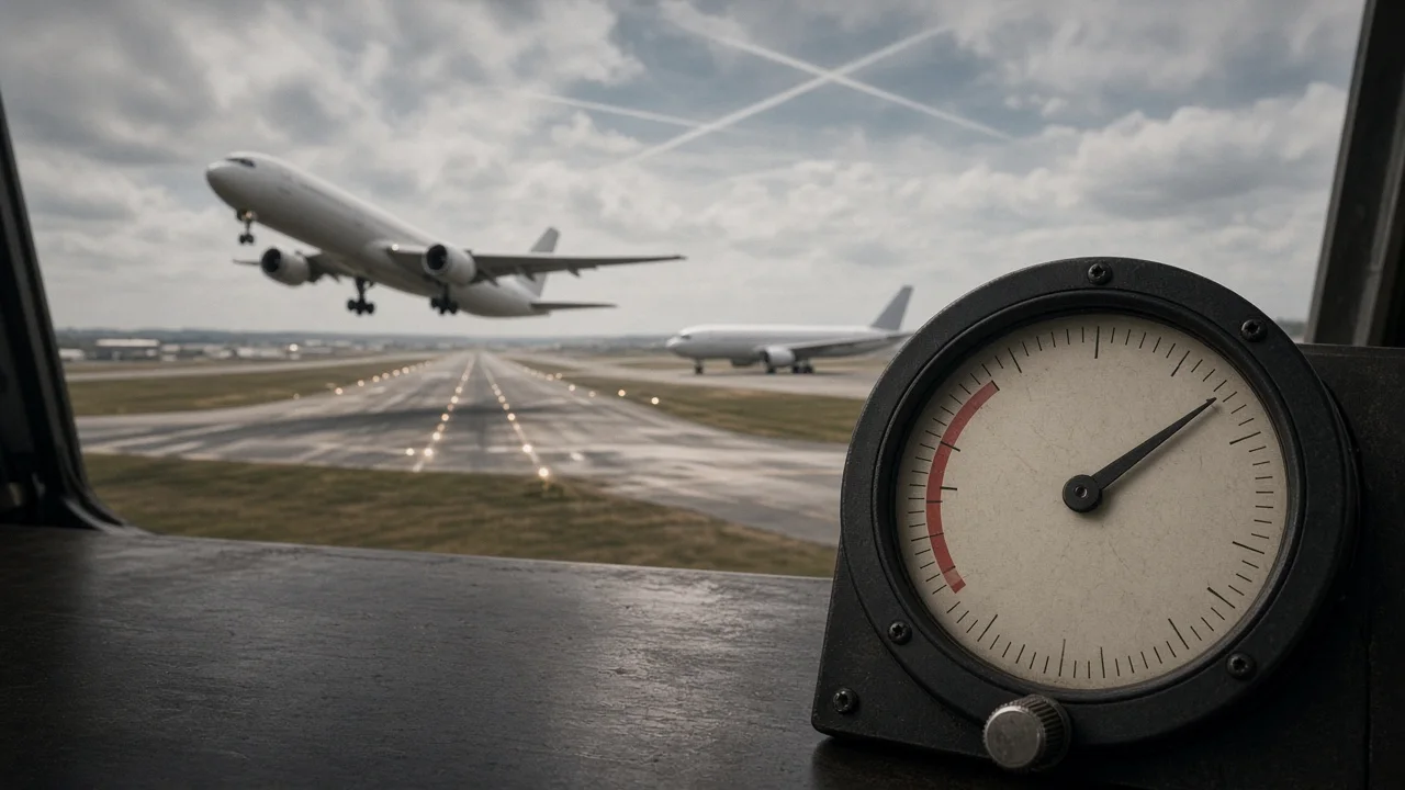 A simple illustration of a small aircraft icon radiating broadcast waves toward a stylized world map.