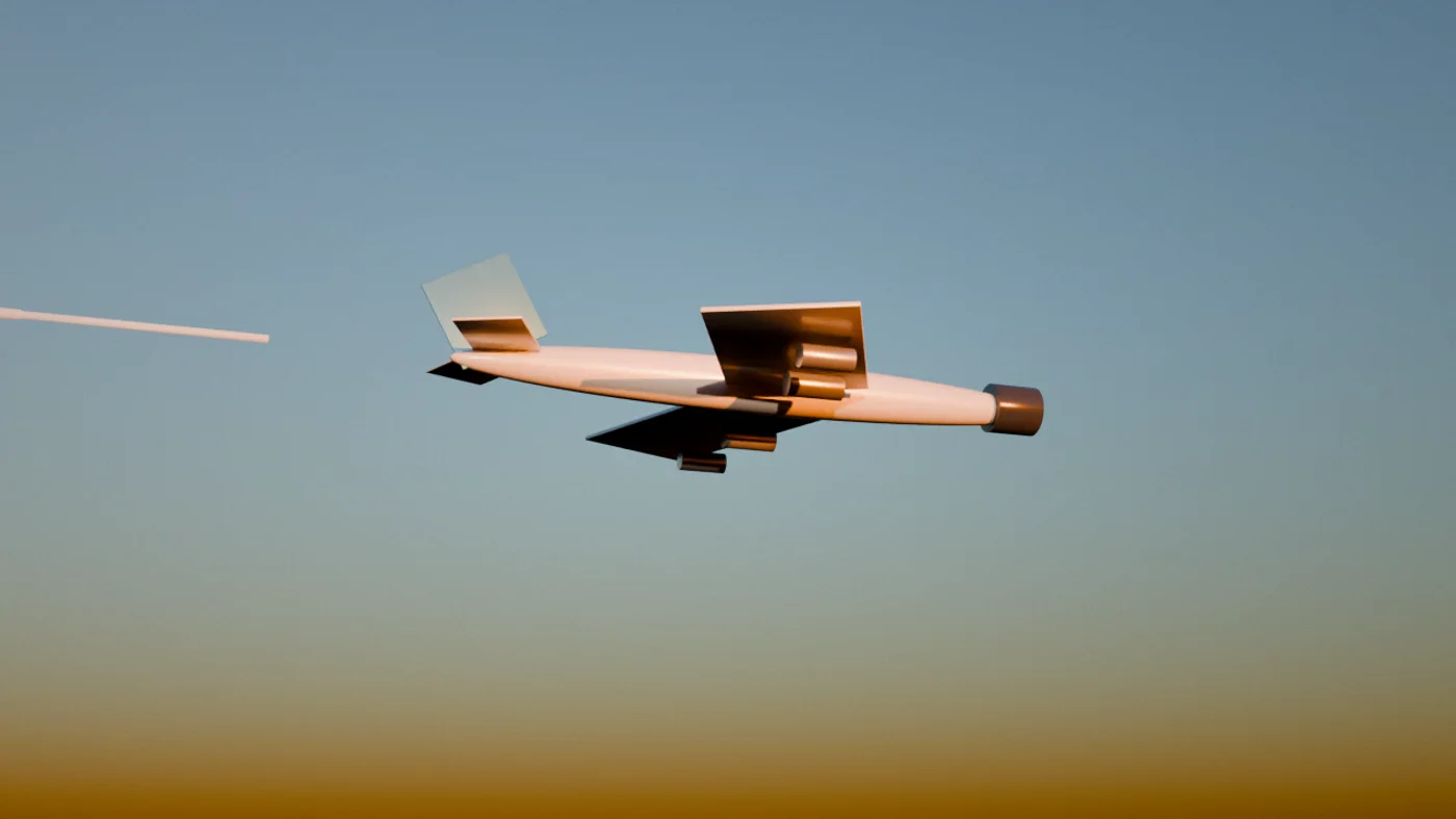 A passenger airliner in a dusk sky with a contrail