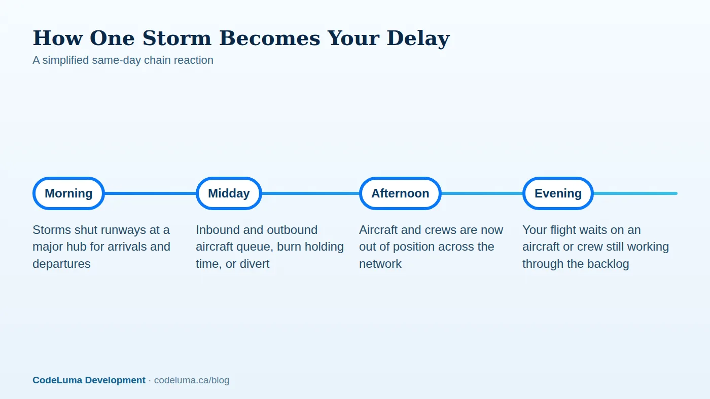 Illustrative sequence; real timing varies by airport and airline.