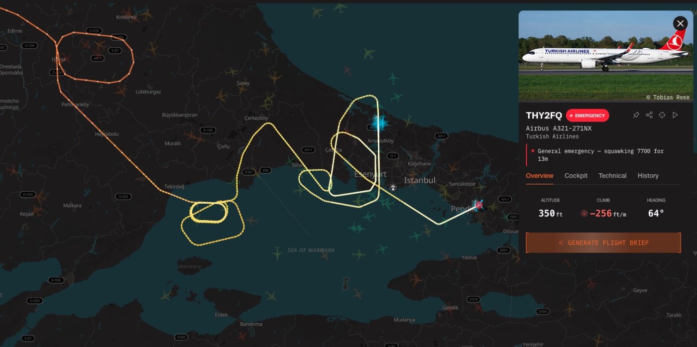 Turkish Airlines flight TK1808 declared an emergency due to low fuel