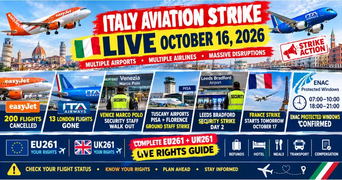 Italy Aviation Strike Oct. 16: easyJet, ENAV & Airport Disruption