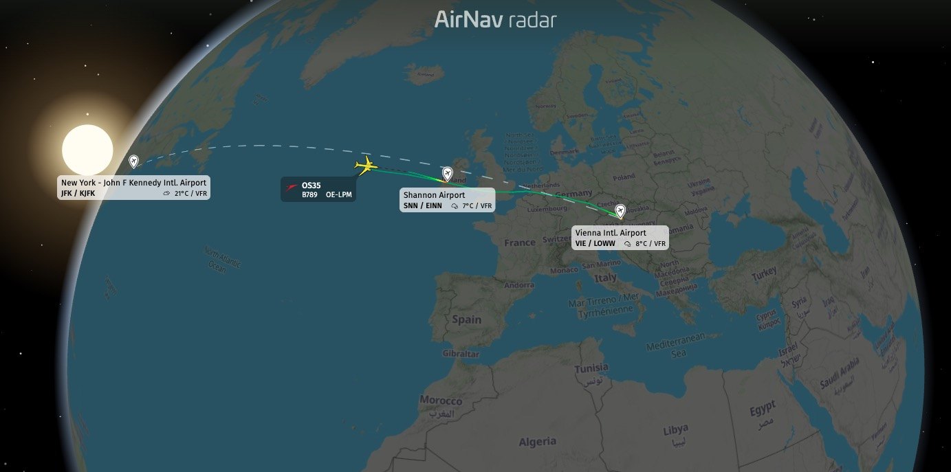 Austrian Airlines OS35 is resuming flight to JFK after earlier diversion to Shannon