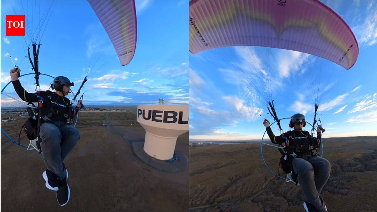 No traffic jams, no runway: US man turns his commute into a 20-minute paramotor flight, taking to the ski