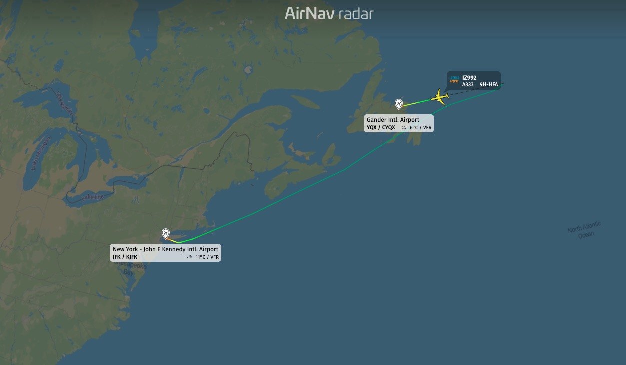 Arkia Israeli Airlines flight from JFK to Tel Aviv declared an emergency and diverted to Gander