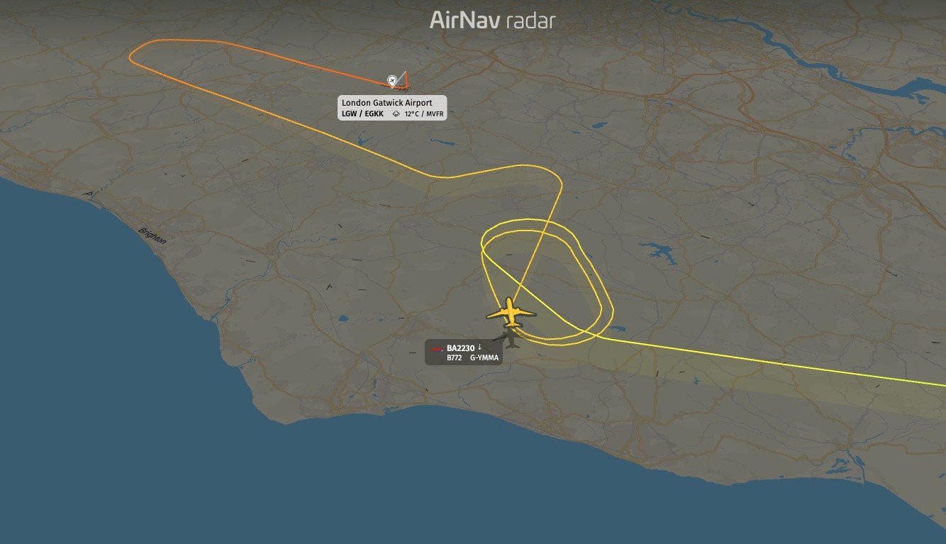 British Airways Boeing 777 requested priority landing at Gatwick over fuel concerns and low visibility