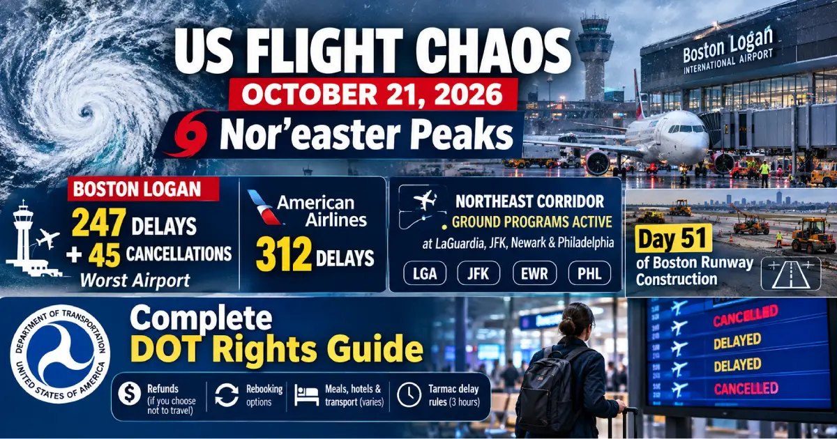 US Flight Chaos October 21: Nor’easter Threatens Delays & Cancellations