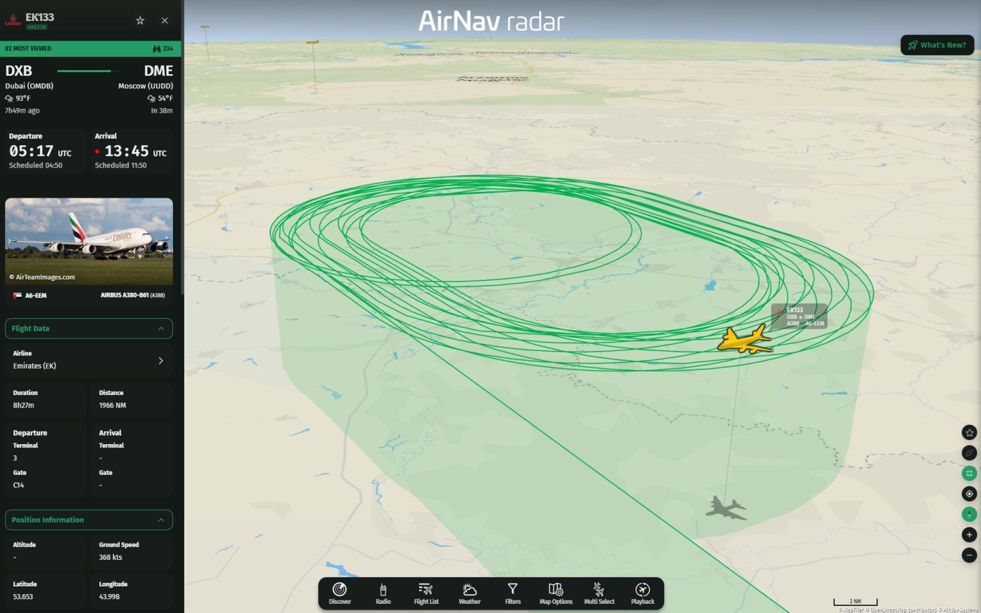 Drone threats forced Emirates A380 flight EK133 to Moscow DME to hold for 2 hours