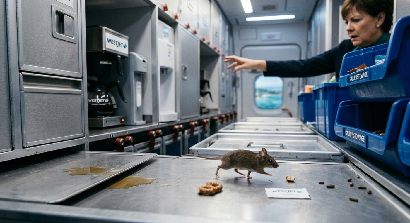 A mouse was spotted dropping in snack bins on Westjet flight from Toronto