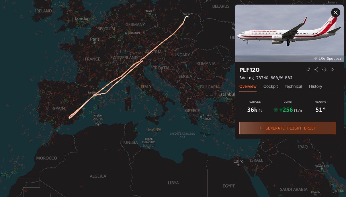 Polish President aircraft bound for Dakar is returning due to current situation around the Constitutional Tribunal